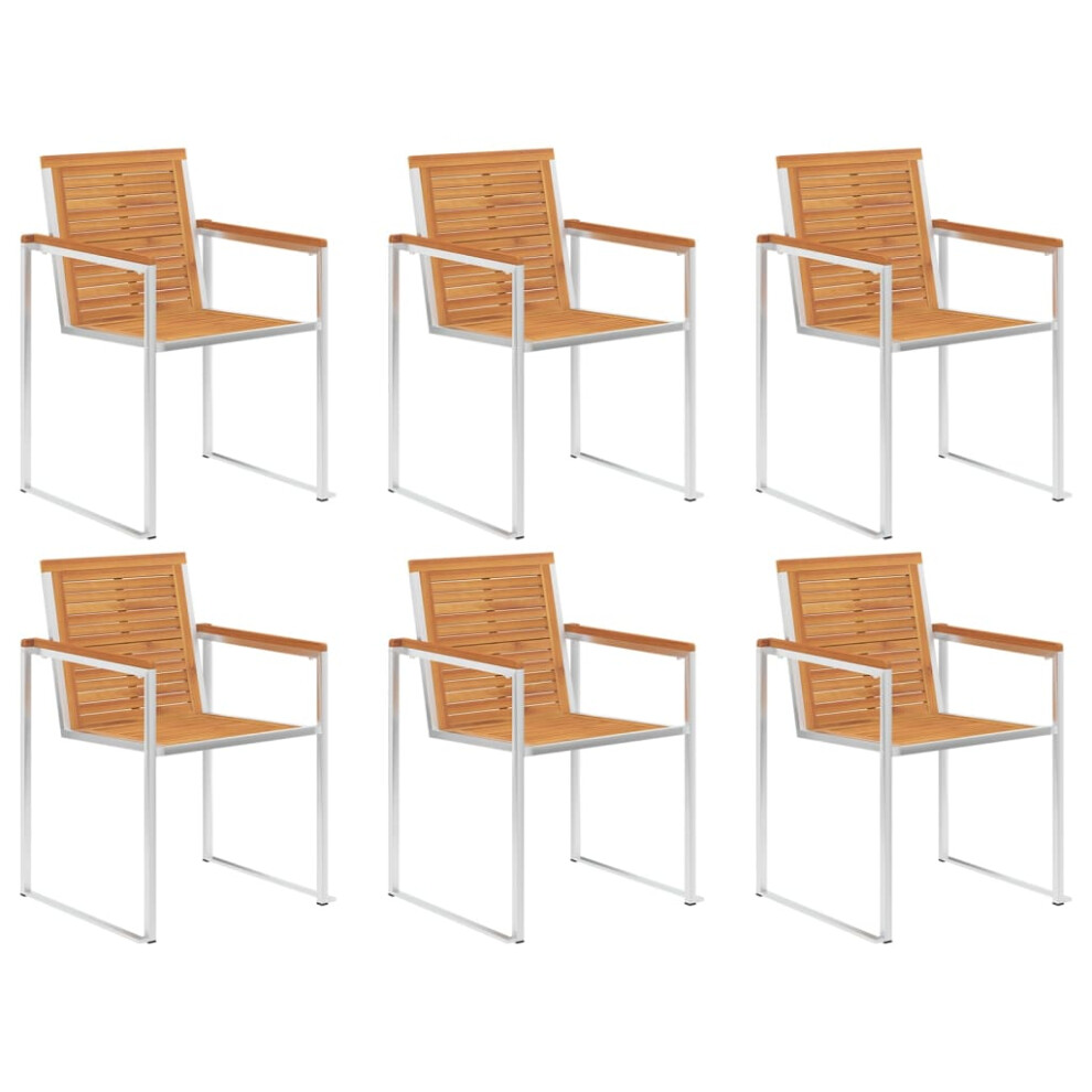 Vidaxl (Solid Acacia Wood, 6 Pcs) 2/4/6/8X Garden Chairs Patio Solid Acacia/Teak Wood And Stainless Steel