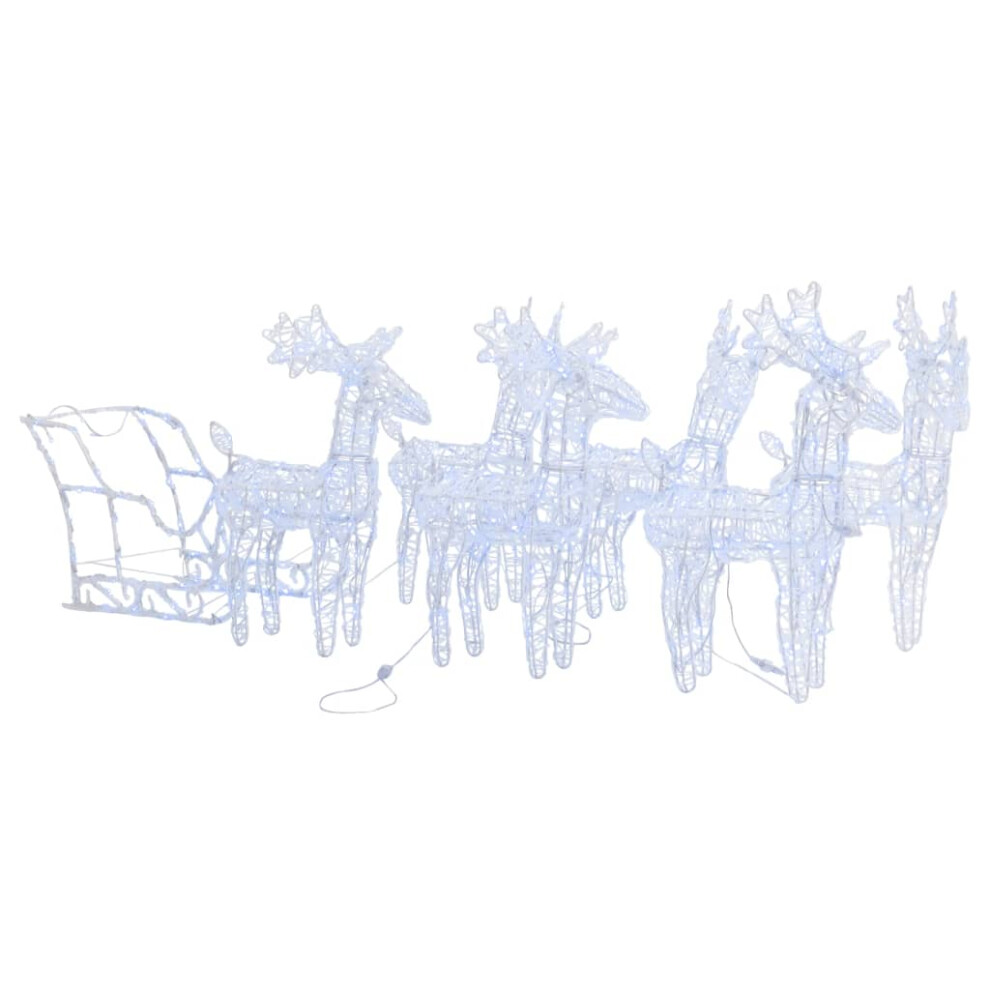 vidaXL White Acrylic Reindeer & Sleigh Christmas Decoration - 320 LEDs - Image 2