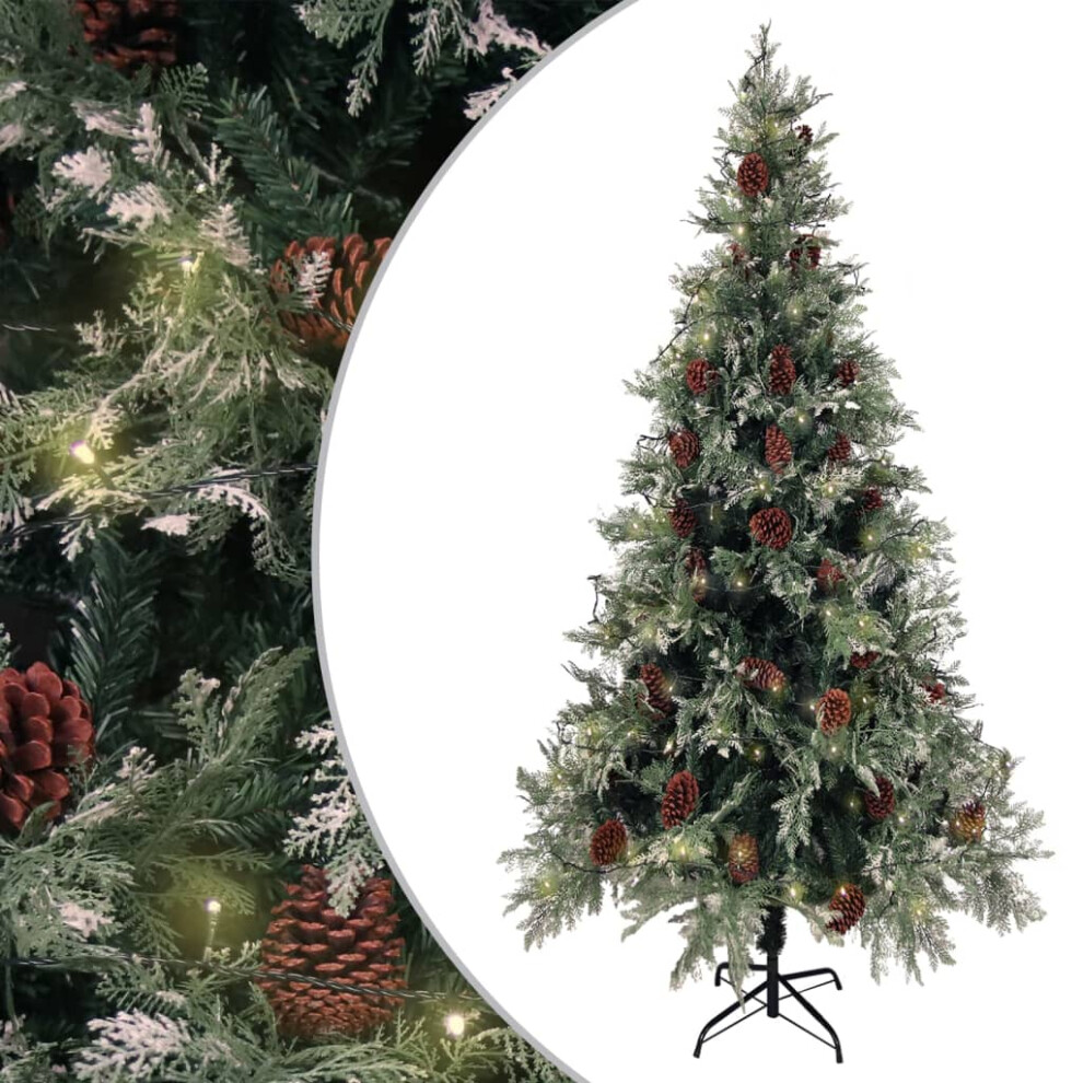 Vidaxl (225 X 120 Cm) Christmas Tree With Leds&Pine Cones Green&White Pvc&Pe Multi Sizes