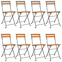 (8 pcs) vidaXL Folding Bistro Chairs Solid Wood Teak and Steel Outdoor Dining Chair