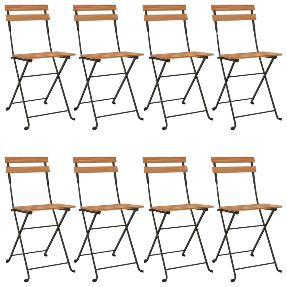 Vidaxl (8 Pcs) Folding Bistro Chairs Solid Wood Teak And Steel Outdoor Dining Chair
