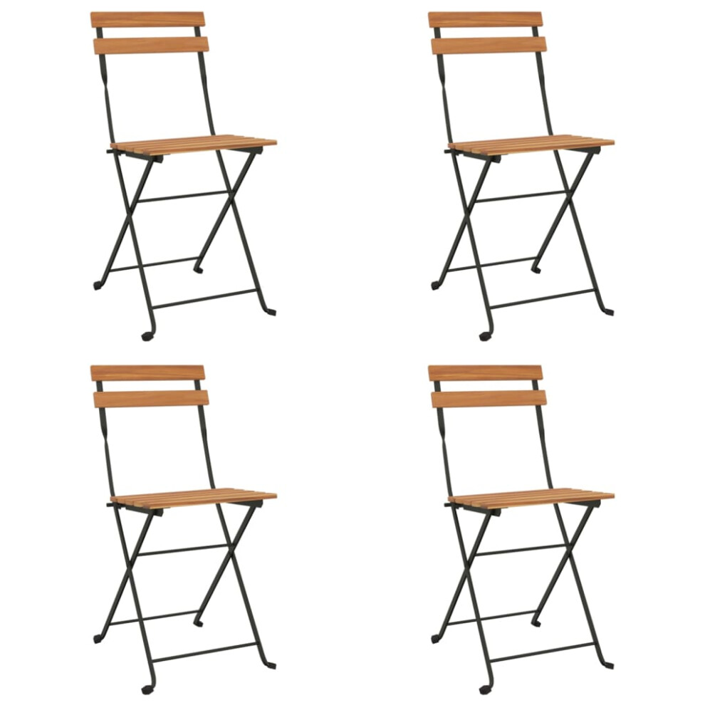Vidaxl (4 Pcs) Folding Bistro Chairs Solid Wood Teak And Steel Outdoor Dining Chair