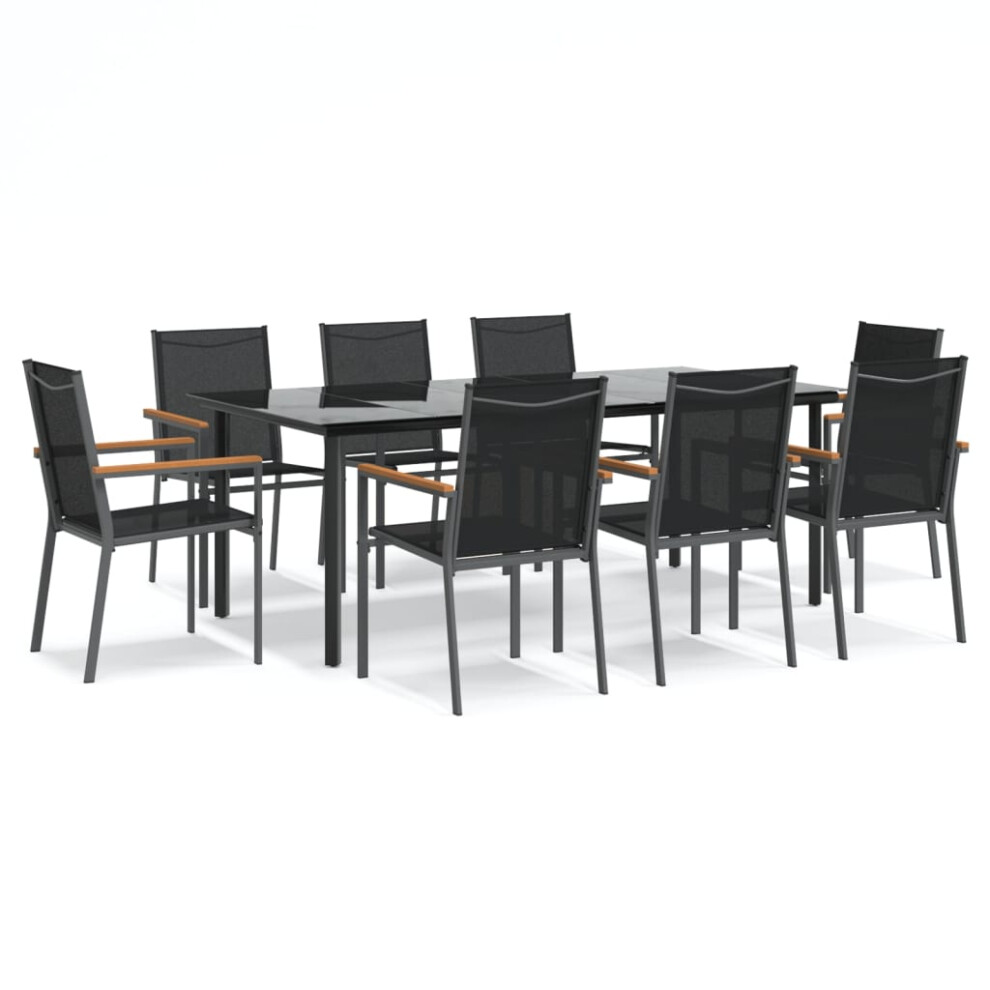 Vidaxl (8 Piece) Garden Dining Set Outdoor Table And Chairs Black Textilene And Steel