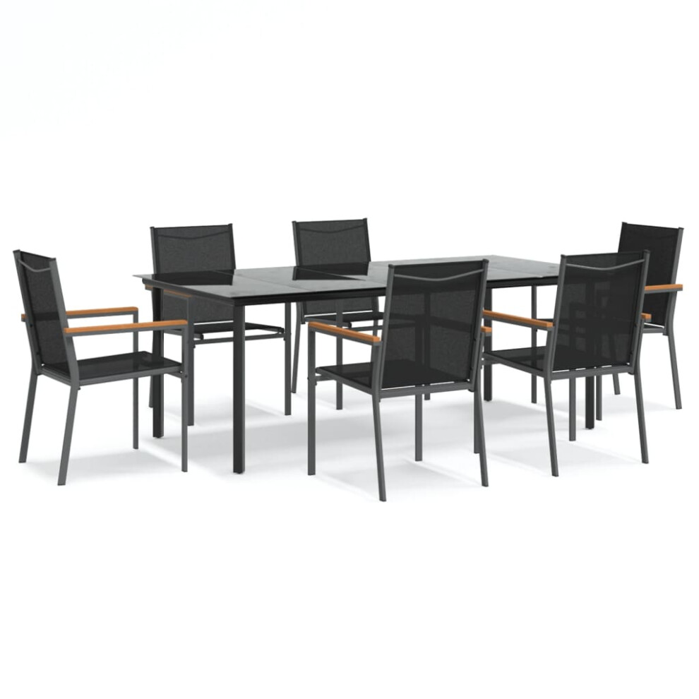 Vidaxl (6 Piece) Garden Dining Set Outdoor Table And Chairs Black Textilene And Steel