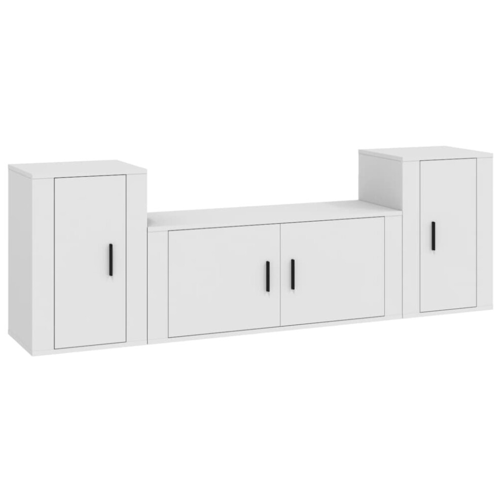 Vidaxl (White) Tv Cabinet Set Tv Stand Sideboard Tv Unit 3 Piece Engineered Wood