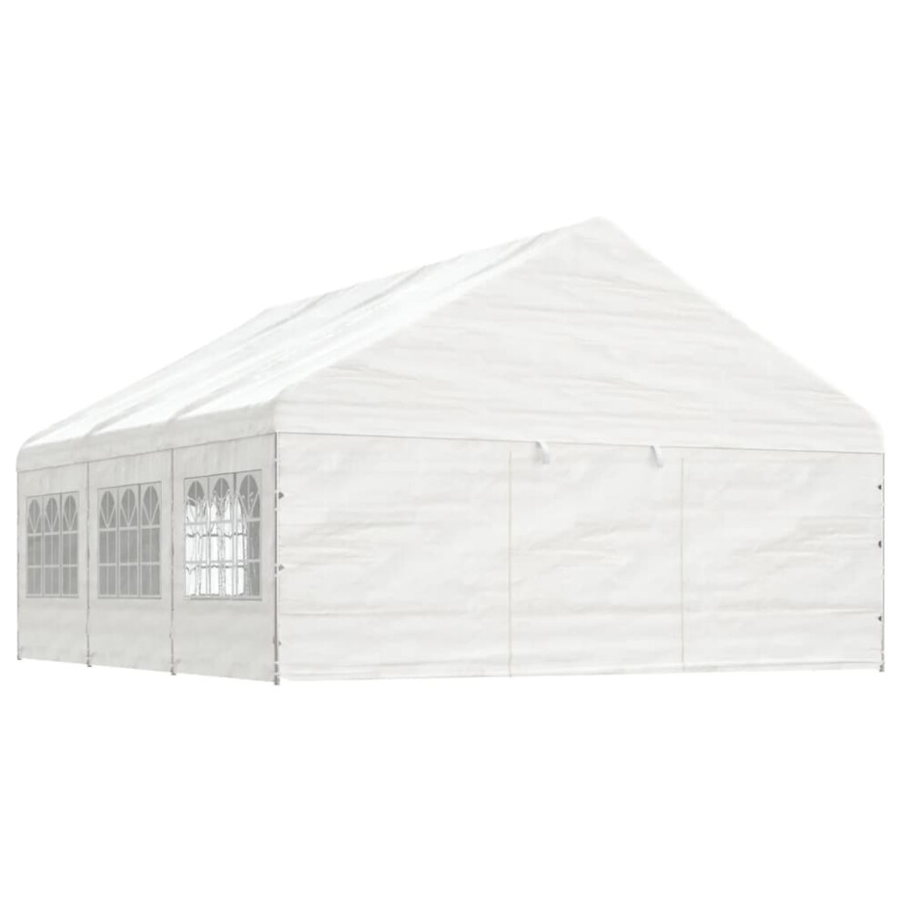 (6.69 x 5.88 x 3.75 m) vidaXL Gazebo Part Tent with Roof Pavilion Outdoor Marquee White Polyethylene