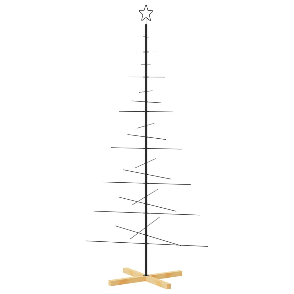 Vidaxl (180 Cm) Metal Christmas Tree With Wooden Base Artificial Xmas Tree Decor Black