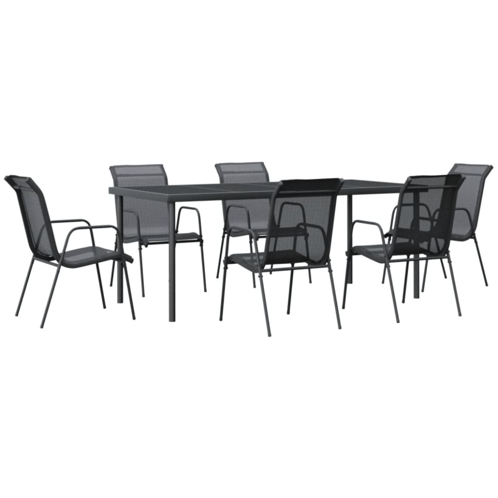 Vidaxl (190 Cm Table Length/ 6 Piece) Garden Dining Set Outdoor Dining Set Black Steel And Textilene