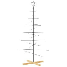 (150 cm) vidaXL Metal Christmas Tree with Wooden Base Artificial Xmas Tree Decor Black