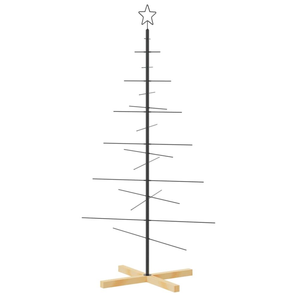 Vidaxl (150 Cm) Metal Christmas Tree With Wooden Base Artificial Xmas Tree Decor Black