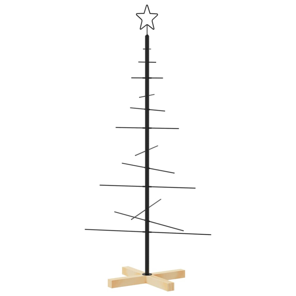 Vidaxl (120 Cm) Metal Christmas Tree With Wooden Base Artificial Xmas Tree Decor Black