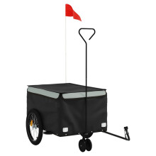 (grey) vidaXL Bike Cargo Trailer Bike Carriage Bicycle Wagon Trailer with Flag Iron