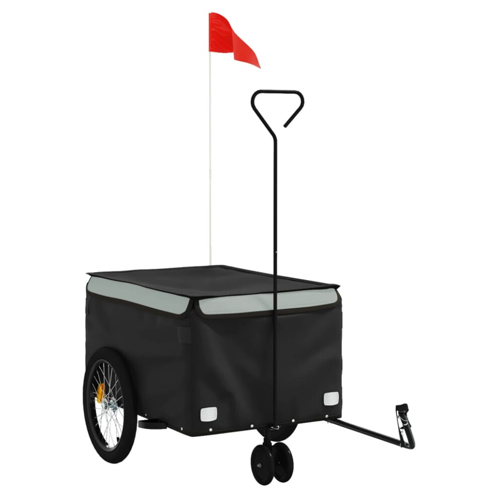 Vidaxl (Grey) Bike Cargo Trailer Bike Carriage Bicycle Wagon Trailer With Flag Iron Grey
