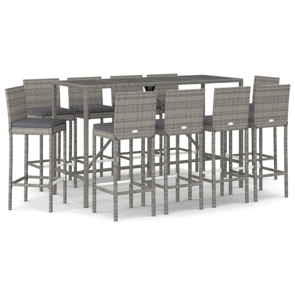 (10 piece) vidaXL Garden Bar Set Table and Chair with Cushions Grey Poly Rattan