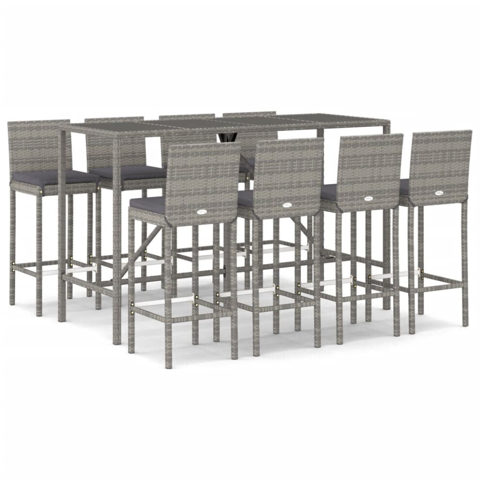 (8 piece) vidaXL Garden Bar Set Table and Chair with Cushions Grey Poly Rattan