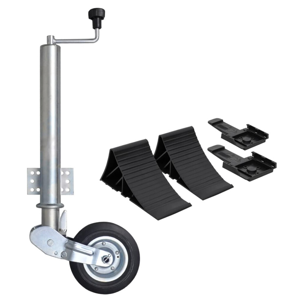 Vidaxl (3 Pcs) Folding Jockey Wheel 60 Mm With Wheel Chocks Trailer Caravan Horse Box