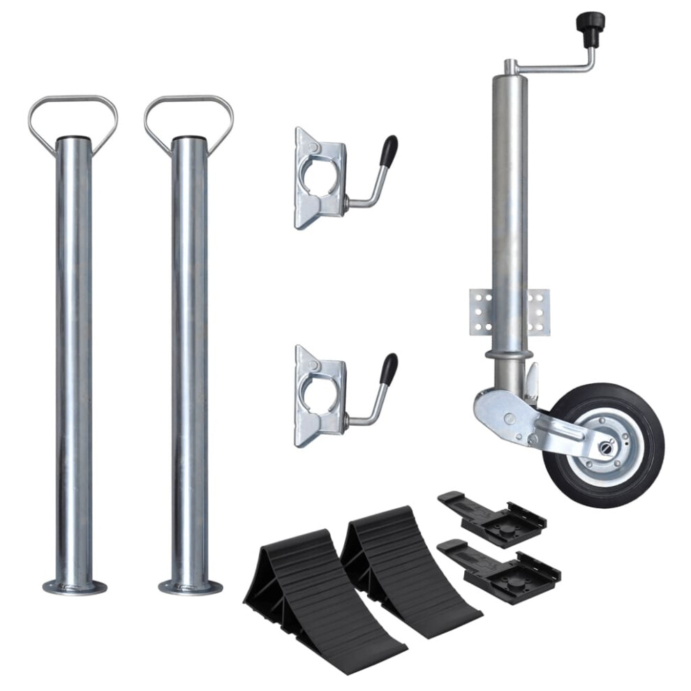 Vidaxl (7 Pcs) Folding Jockey Wheel 60 Mm With Wheel Chocks Trailer Caravan Horse Box