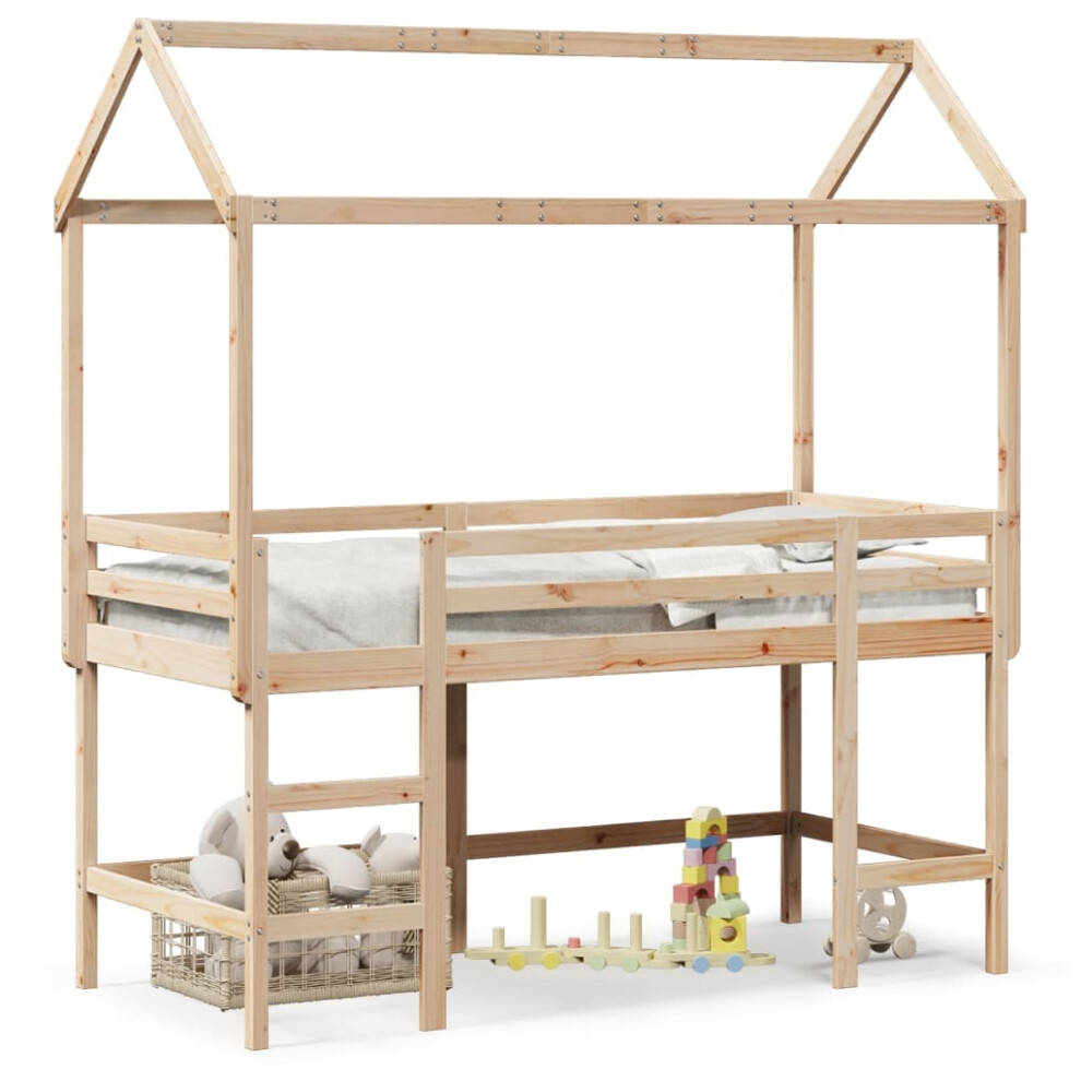 (natural, 90 x 200 cm) vidaXL Loft Bed with Ladder and Roof Bunk Bed White Solid Wood Pine