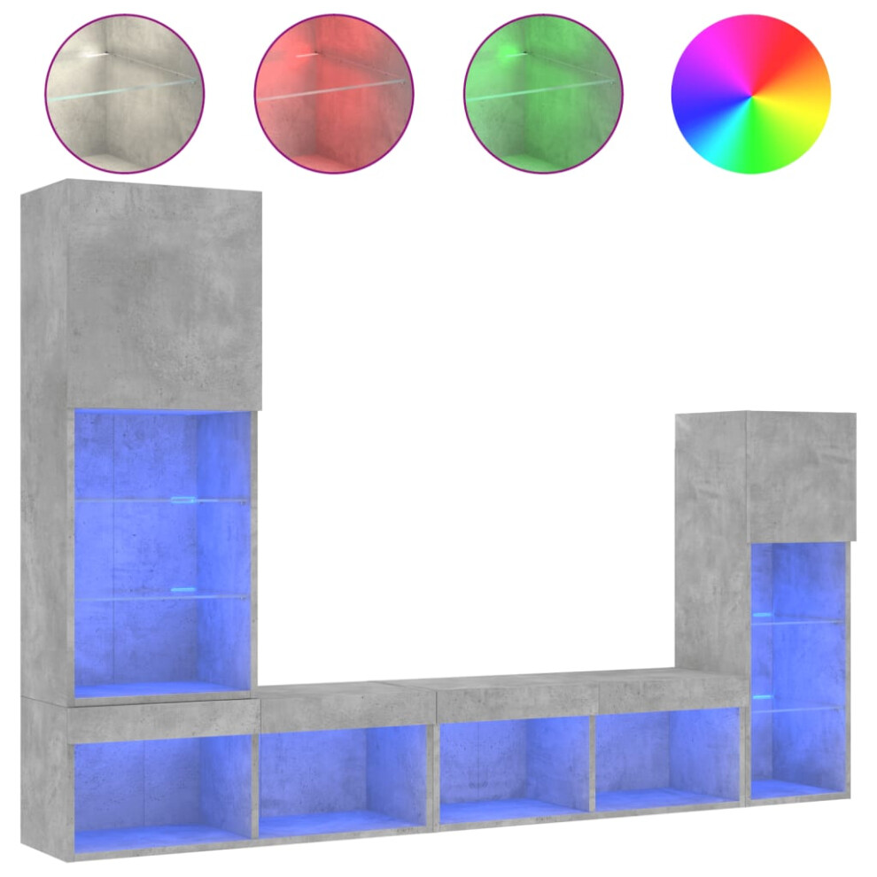 (concrete grey) vidaXL TV Wall Units 4 Piece with LED Floating TV Cabinet Engineered Wood