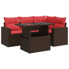 vidaXL 5-tlg. Garten-Sofagarnitur mit Kissen Braun Poly Rattan Akazie