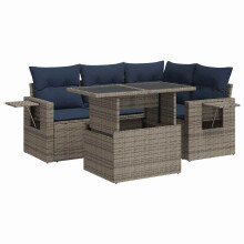 vidaXL 5tlg. Garten-Sofagarnitur mit Kissen Grau Poly Rattan Akazie