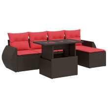 vidaXL 6-tlg. Garten-Sofagarnitur mit Kissen Braun Poly Rattan Akazie