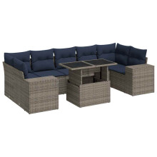 vidaXL 8-tlg. Garten-Sofagarnitur mit Kissen Grau Poly Rattan Akazie