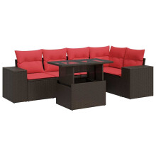 vidaXL 6-tlg. Garten-Sofagarnitur mit Kissen Braun Poly Rattan Akazie