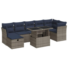 vidaXL 8-tlg. Garten-Sofagarnitur mit Kissen Grau Poly Rattan Akazie