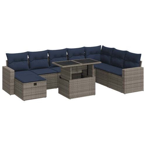 VidaXL vidaXL 9-tlg. Garten-Sofagarnitur mit Kissen Grau Poly Rattan