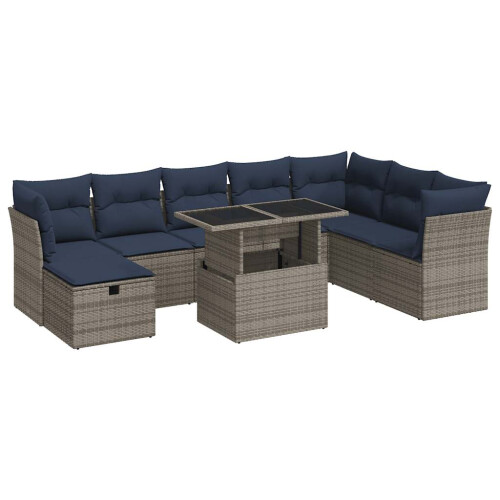 VidaXL vidaXL 9-tlg. Garten-Sofagarnitur mit Kissen Grau Poly Rattan Akazie