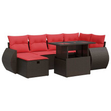 vidaXL 7-tlg. Garten-Sofagarnitur mit Kissen Braun Poly Rattan