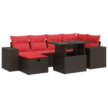 vidaXL 7-tlg. Garten-Sofagarnitur mit Kissen Schwarz Poly Rattan