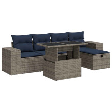 vidaXL 6-tlg. Garten-Sofagarnitur mit Kissen Braun Poly Rattan Akazie