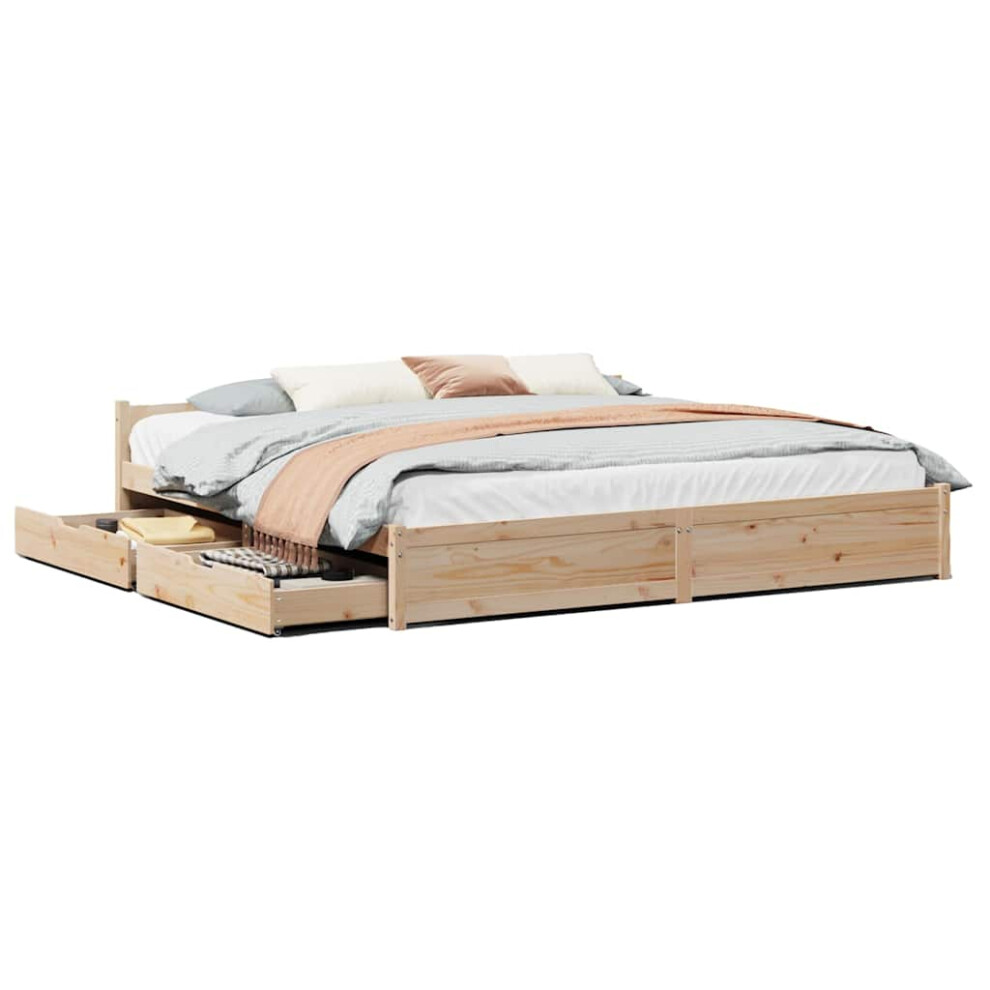 New Vidaxl (200 X 200 Cm) Bed Frame With Drawers Home Bedroom Bed Base Bedstead Solid Wood Pine