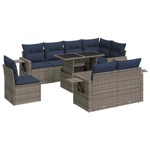VidaXL vidaXL 9-tlg. Garten-Sofagarnitur mit Kissen Grau Poly Rattan