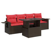 vidaXL 5-tlg. Garten-Sofagarnitur mit Kissen Braun Poly Rattan Akazie