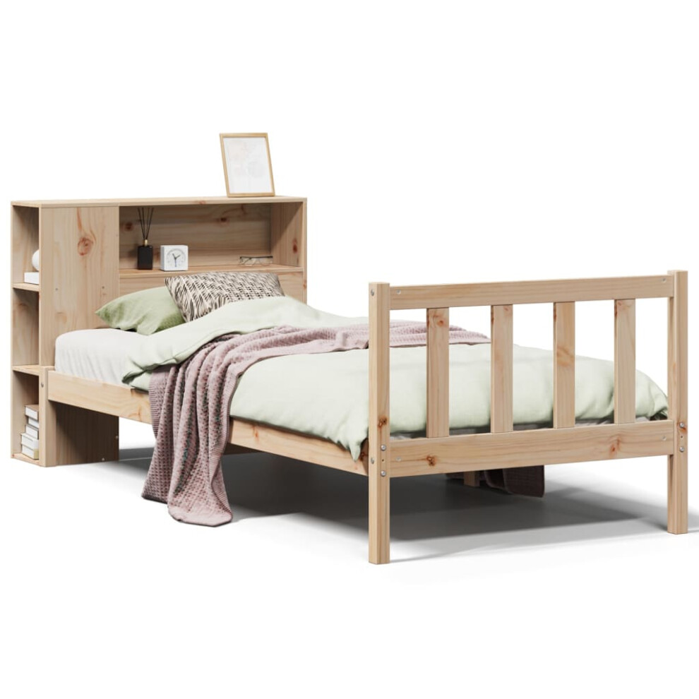 Vidaxl (Natural, 90 X 190 Cm) Bookcase Bed Without Mattress Bed Cm Solid Wood Pine