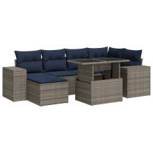 vidaXL 9-tlg. Garten-Sofagarnitur mit Kissen Grau Poly Rattan Akazie