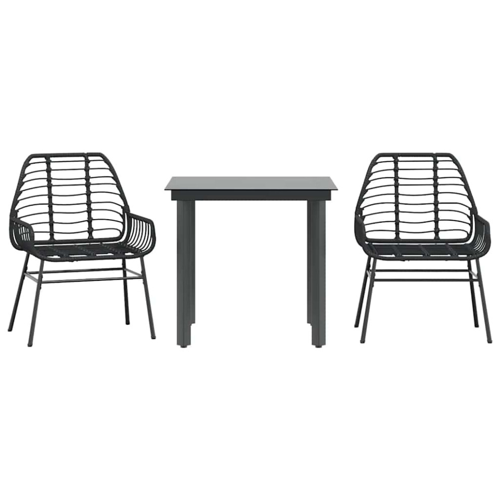 Vidaxl (Black, 80 X 80 X 74 Cm/ 2 Piece) Garden Dining Set Poly Rattan Glass Outdoor Dining Set