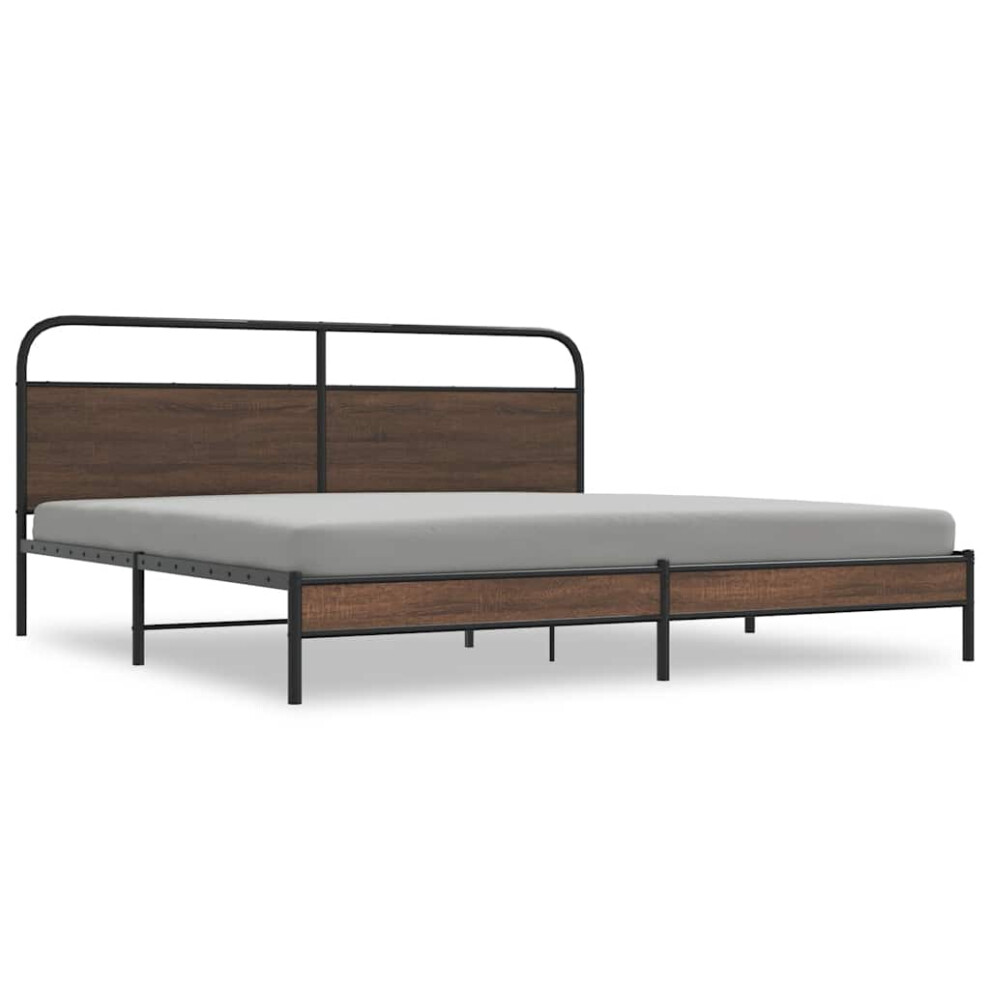 Vidaxl Metal Bed Frame Without Mattress Brown Oak 200X200 Cm Bedroom Furniture