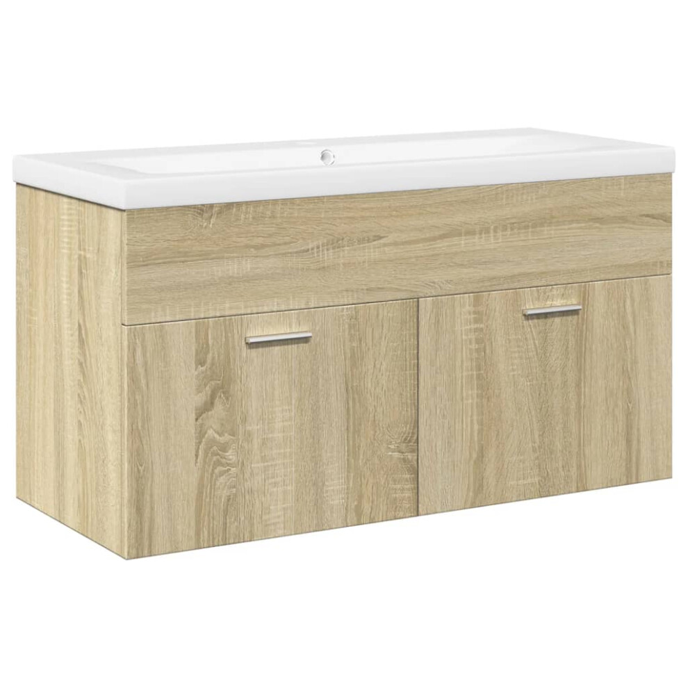 Vidaxl (Sonoma Oak, 90 X 38.5 X 46 Cm) Bathroom Sink Cabinet With Built-In Basin Sink Cupboard Concrete Grey