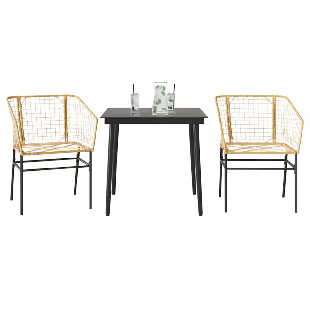 Vidaxl (Brown, 80 X 80 X 74 Cm 2 Piece) Garden Dining Set Poly Rattan Glass Outdoor Dining Set