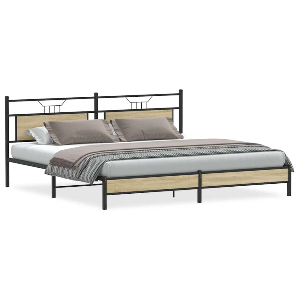 Vidaxl (Sonoma Oak, 200 X 200 Cm) Bed Frame Without Mattress Engineered Wood