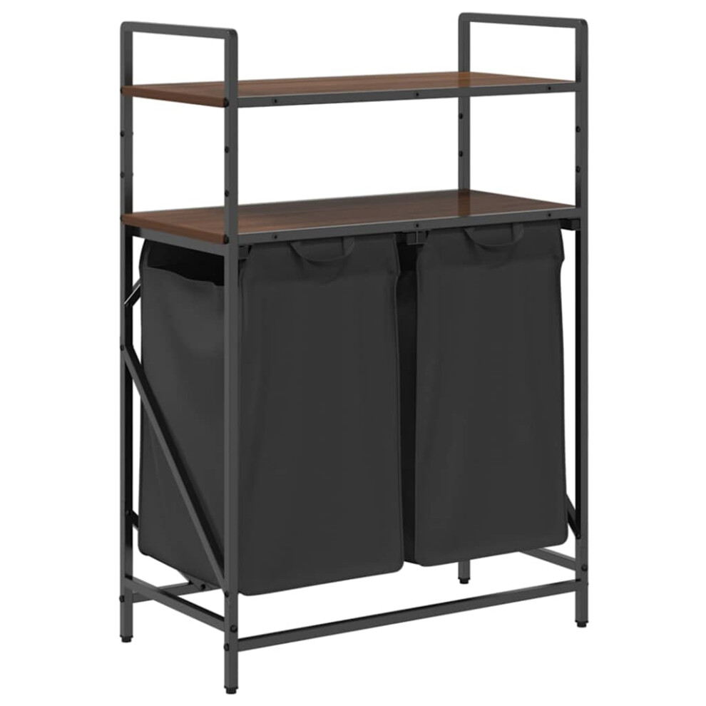 Vidaxl ( Oak) Laundry Basket 2 Compartments With Shelves Laundry Hamper Brown