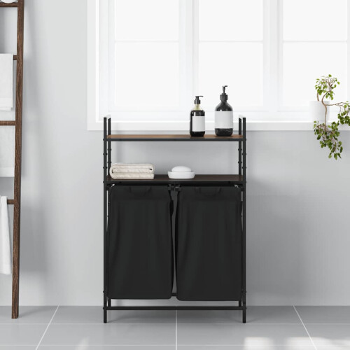 VidaXL (brown oak) vidaXL Laundry Basket 2 Compartments with Shelves laundry hamper 2