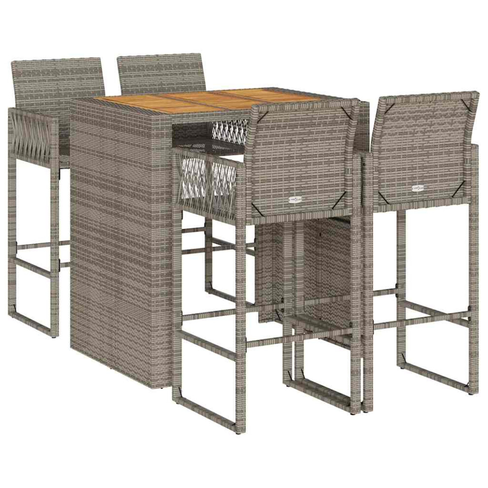 Vidaxl (Grey, 105 Cm/ 4 Piece) Garden Bar Set Without Cushions Outdoor Bar Set Poly Rattan Acacia