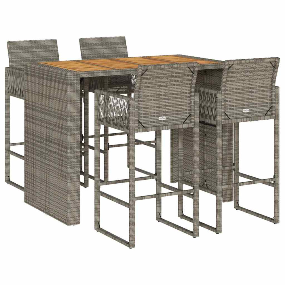(grey, 145 cm/ 4 piece) vidaXL Garden Bar Set without Cushions Outdoor Bar Set Poly Rattan Acacia
