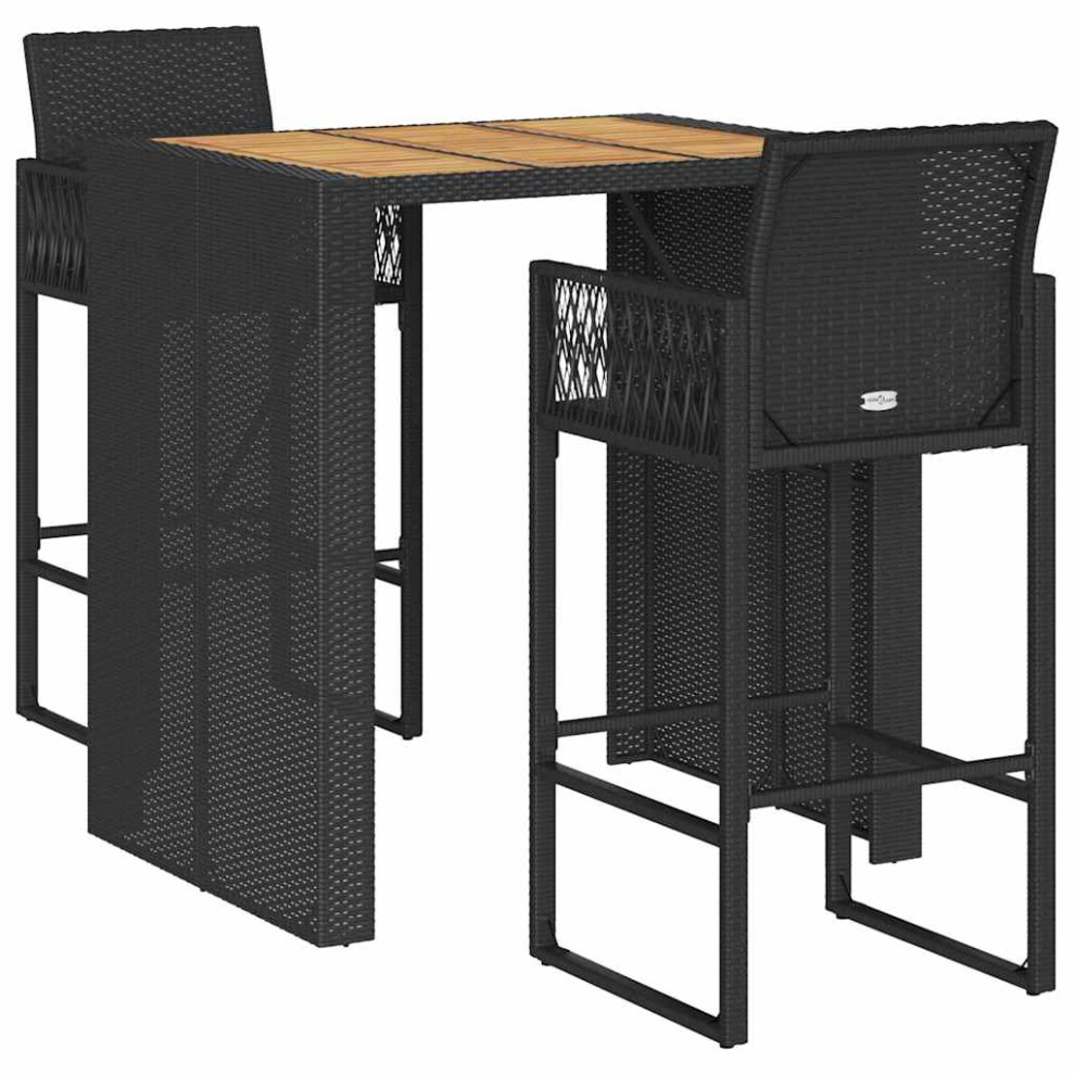 Vidaxl (Black, 105 Cm/ 2 Piece) Garden Bar Set Without Cushions Outdoor Bar Set Poly Rattan Acacia