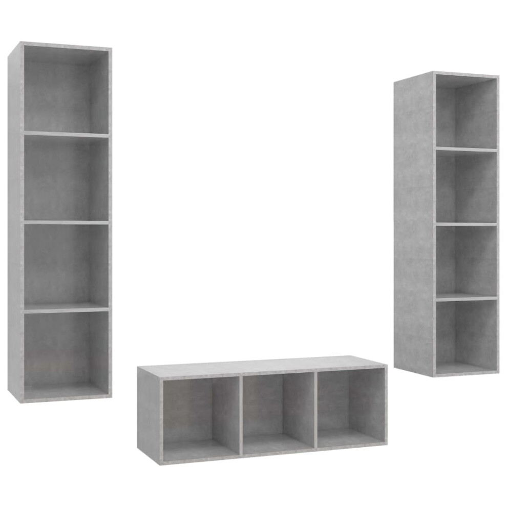 vidaXL TV Cabinet Set 3 Piece Concrete Grey Engineered Wood Stereo Cabinet-image-OPC-PHCZVPV-NEW